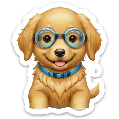 Golden retriever puppy with swimming goggles on  sticker