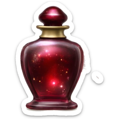Dark red magic fairy sparkling old Antique oil perfume bottle with herbal and rose flowers sticker