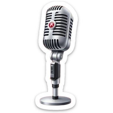 Create a glamorous and vibrant emoji that represents pop or stage vocal performance. The design should feature a vintage stage microphone on a red carpet, with a spotlight shining on it. The stage should be empty but illuminated with concert lights, creating an atmosphere of excitement. Add elements like a festive firework display and a sparkling costume with rhinestones. Surround the scene with a ribbon made of musical notes to symbolize the connection to music. Use bright colors like gold, red, and silver, with a touch of sparkle to convey the glamour and energy of pop vocal performance. The background should be transparent. sticker