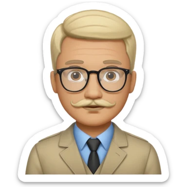 homme avec une coupe de cheveux raie au milieux lunette moustache sticker