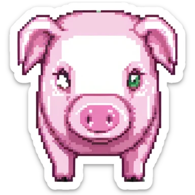 Minecraft pig, full body, pink blocky animal with square head and square body sticker