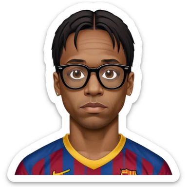 Travis Scott in black glasses and Barcelona jersey sticker