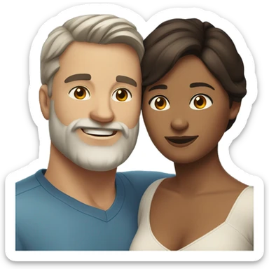 Dark haired white man with beard hugging beautiful woman with medium dark tan skin and short dark brown hair  sticker