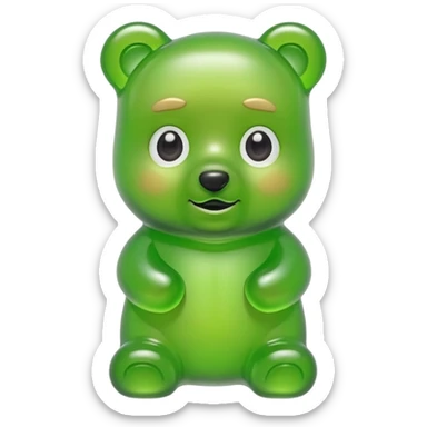 green gummy bear with eyes and blond hair sticker