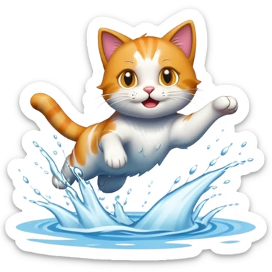 cat jumping into a lake sticker