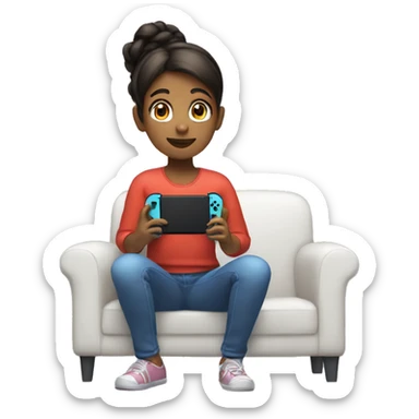 A girl is sitting and playing a Nintendo Switch sticker