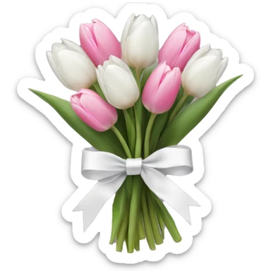 bouquet of white tulips and some pink tulips with a bow around it sticker