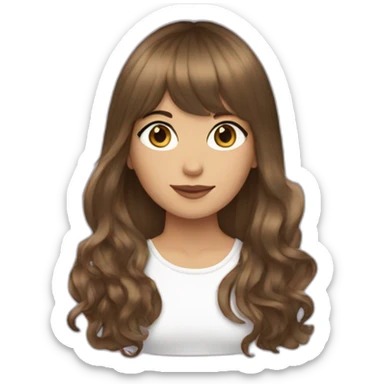 Brown long hair with curtain bangs ,white girl  sticker