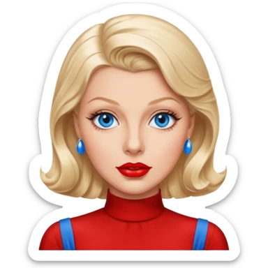 Lana Turner with blue eyes, red lip sticker