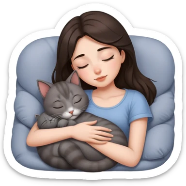 Grey kitty sleeping on brunette girl's lap sticker