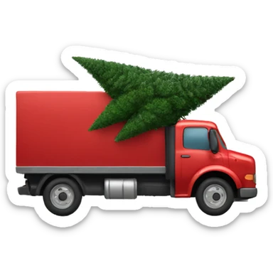 red truck carrying a Christmas tree sticker