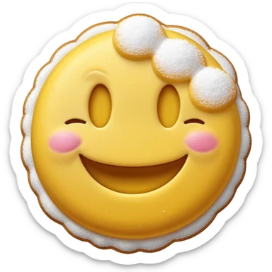 A normal yellow smiley face with whites powder surgar sourounding its mouth looking very happy sticker