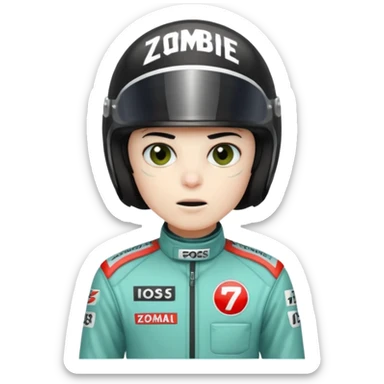 black haired zombie formula 1 racer sticker