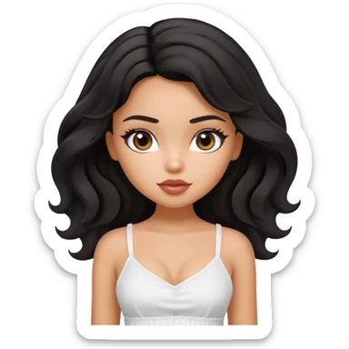 a pretty bratz tan girl with wavy black hair wearing a white cami top sticker