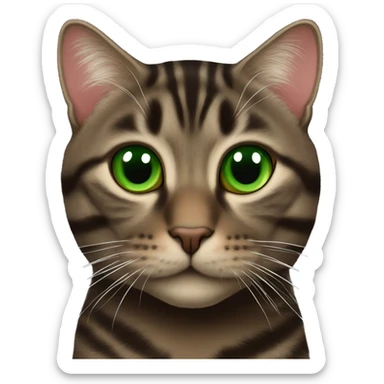 Dark Brown europen tabby cat Green eyes, red hearts  sticker