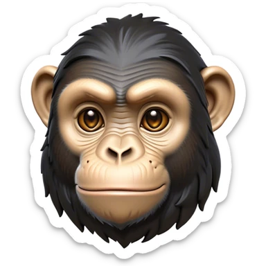 Cinematic Noble Chimpanzee Portrait Emoji, Poised and wise, with a lean, agile build adorned with textured fur and deep, thoughtful eyes, Simplified yet sharp and sophisticated features, highly detailed, glowing with a soft, contemplative glow, high shine, intelligent and vigilant, stylized with an air of primate regality, focused and attentive, soft glowing outline, capturing the essence of a watchful guardian that feels as though it could step out of the screen with effortless authority! sticker