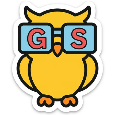 owl wearing glasses with GGS wording, color outline icon style sticker