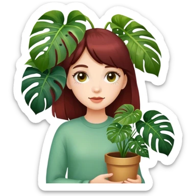 Girl with heart eyes carrying a variegated monstera plant sticker