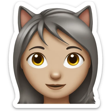 Grey cat with girl with brown hair sticker