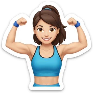 light skinned brunette woman in sport top smiling flexing  sticker