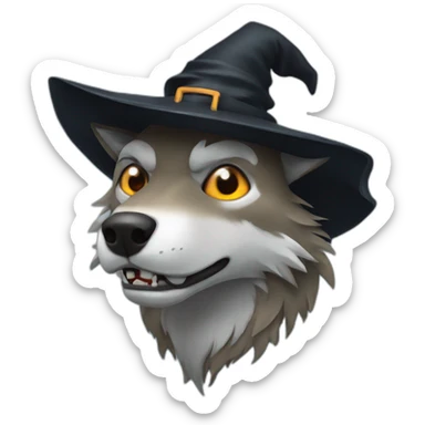 Scary wolf with witch hat sticker