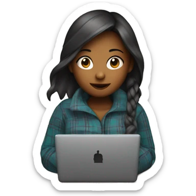 The girl wrapped herself in a plaid with a laptop sticker