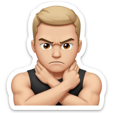 arms crossed holding neck angry guy sticker