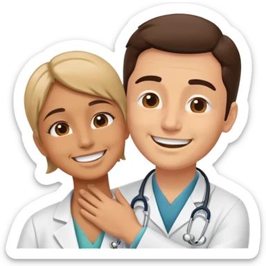 doctor smiling while palpating a patient's neck sticker