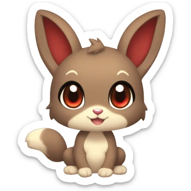 Cute, Chibi, Kemono-style, Anthro, Fur-Sona, Dark-Brown, Normal-type-Ground-type Tan-Rabbit-Fakémon with Dark-Red eyes, beige belly, beige paws, beige feet, beige freckles, full body sticker