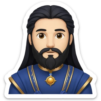 Saturn, Time God from Rome Mythology with long black hair and beard, black and dark blue outfit, light tan skin sticker