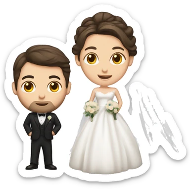 Bride with brown hair and groom with dark hair. Both are Caucasian  sticker