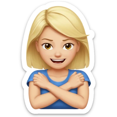 Arms crossed around neck angry laughing blonde woman sticker