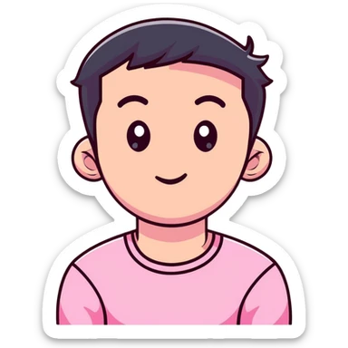 Man wearing pink long sleeve shirt with completely white eyes without pupils sticker