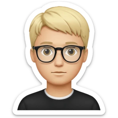 Young male with short blonde hair and black glasses sticker