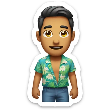 shrugging man wearing Hawaiian shirt sticker