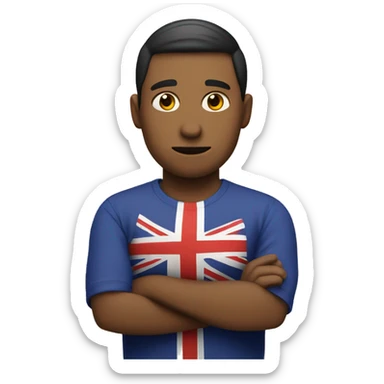 man crossing arms not happy with UE flag sticker