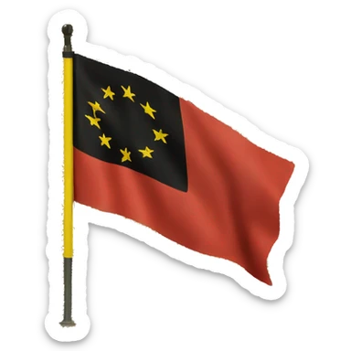 Flag, red on bottom half, black on top half, yellow circle in the middle  sticker