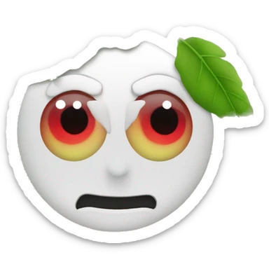 A related emoji face with red eyes and clouds and green leafs around him sticker