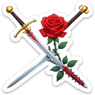 Crossed weapons with a rose sticker