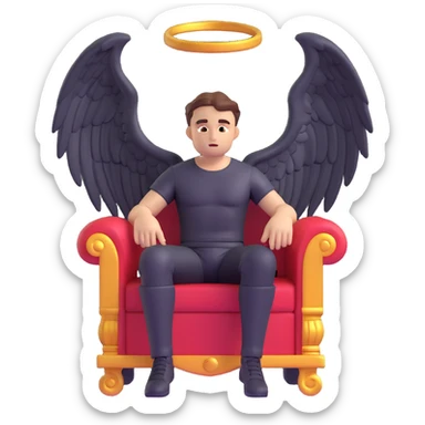 male fallen angel sitting on a throne at the top, looking down, 3D emoji style sticker