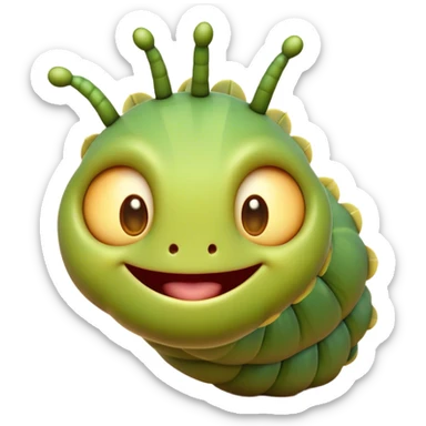 Cinematic Cheeky Caterpillar Portrait Emoji, Head tilted dramatically with an exaggeratedly surprised expression, featuring a tiny, wiggly body with wide, comically expressive eyes full of playful wonder and animated, curving segments, Simplified yet hilariously expressive features, highly detailed, glowing with a slightly sassy natural glow, high shine, dramatic yet playful, stylized with an air of cheeky woodland mischief, soft glowing outline, capturing the essence of a meme-worthy caterpillar that looks ready to wiggle its way into viral fame! sticker