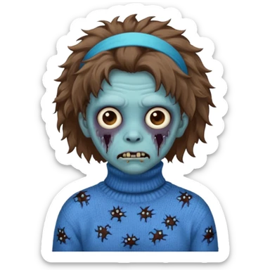 brown fluffy haired blue zombie with turtleneck sweater and hair band sticker