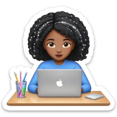 black pretty girl working hard with sparkles on laptop "Working hard ✨" spelled out in photo sticker