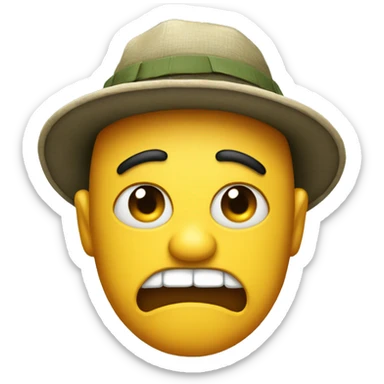 an angry emoji wearing a fishing hat sticker