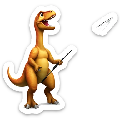 Dinosaur with fishing rod  sticker