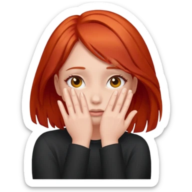 Shy girl with red hair covering her face sticker