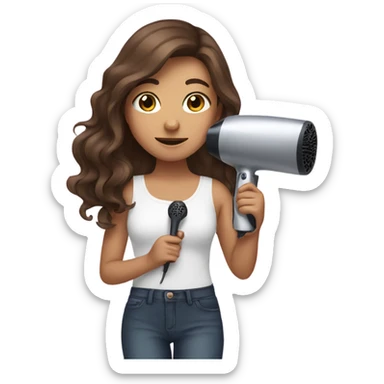 brown haired girl holding a hair dryer sticker