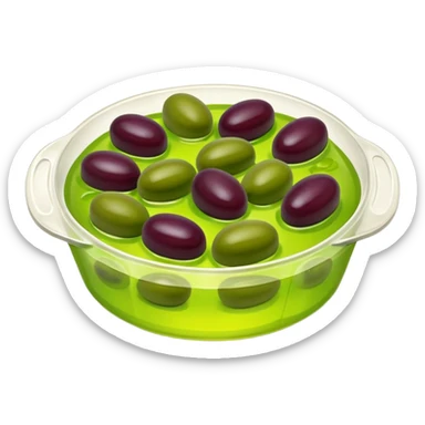 Gross vintage jello salad with olives in it in a jello mold sticker
