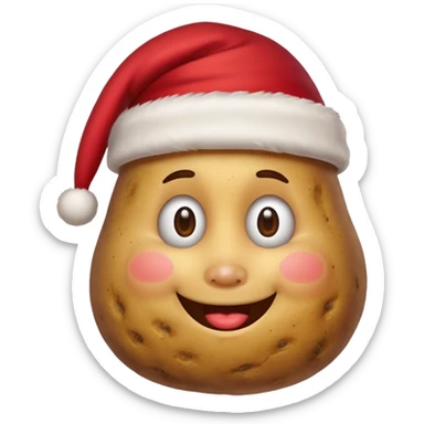 Potato with a face and a Santa Christmas hat on sticker