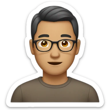 Ugly Asian man wear glasses with brown skin sticker